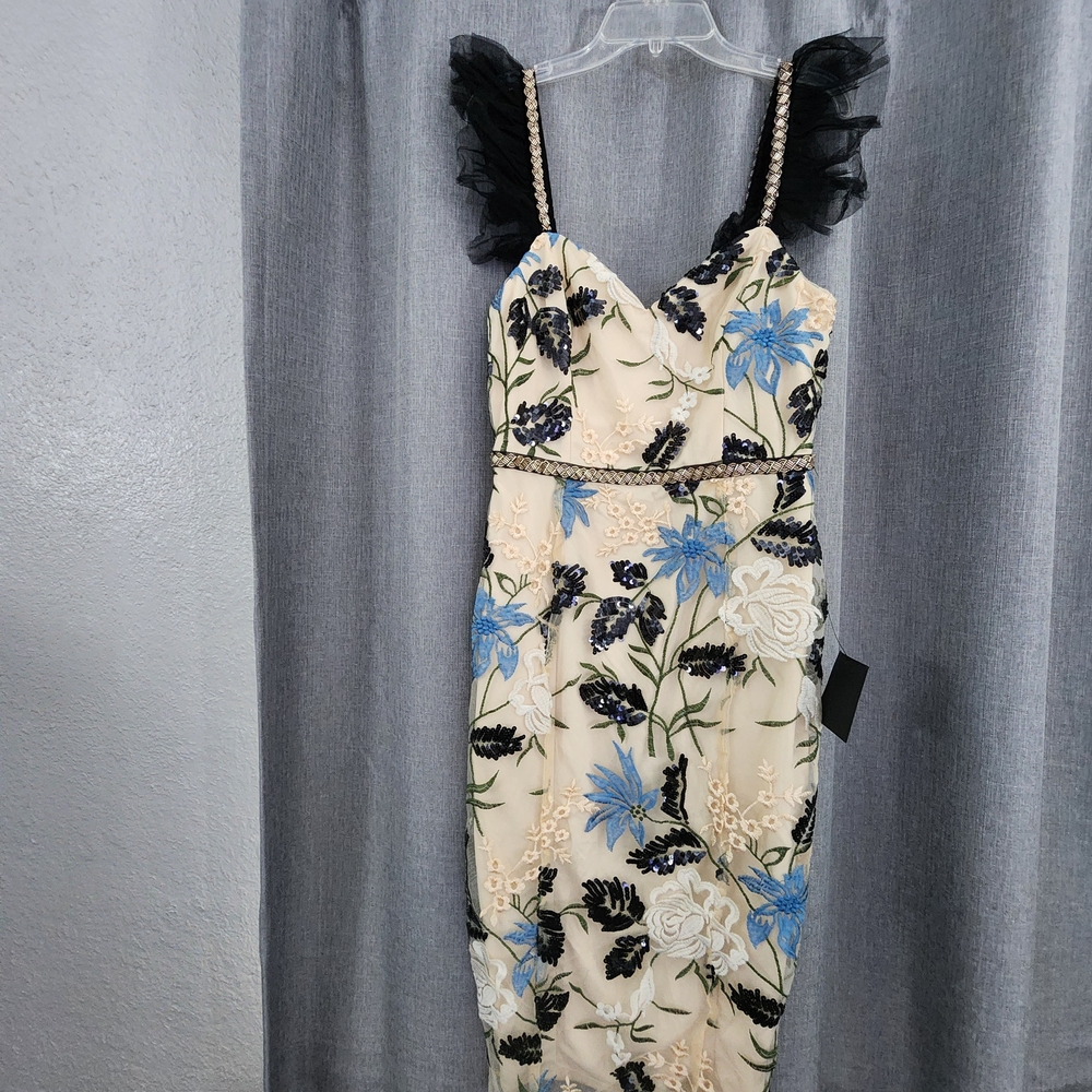 NWT Floral Embroidered Dress with Ruffle Straps